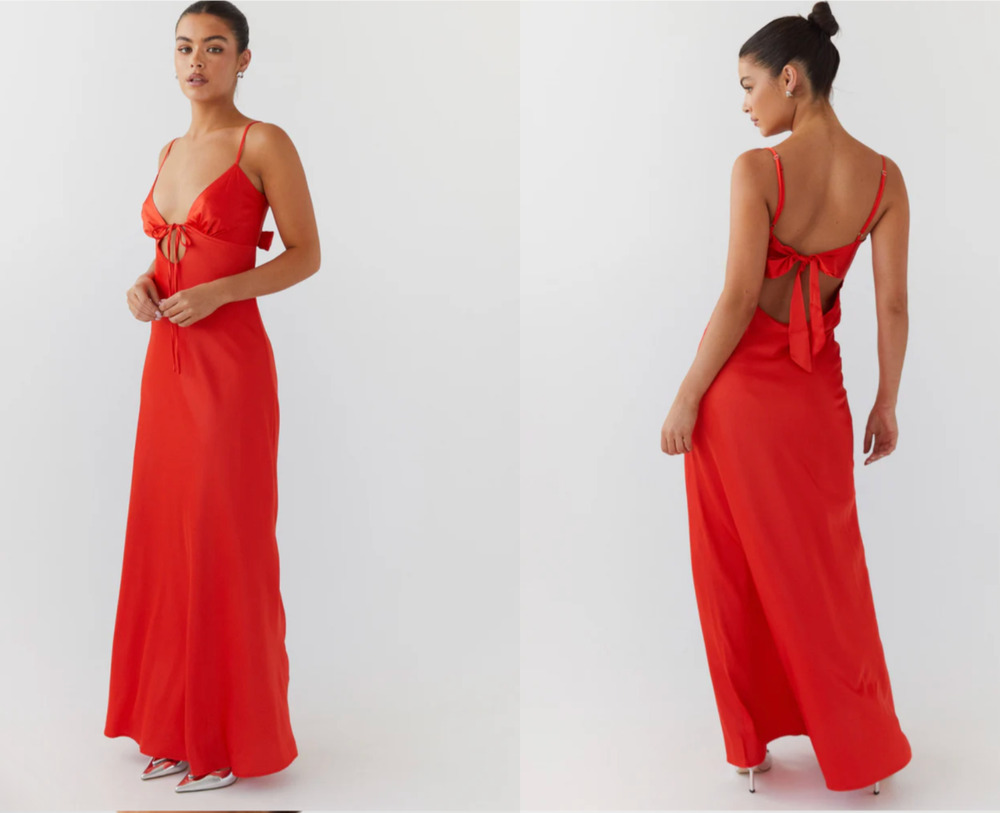 Peppermayo Flora Satin Maxi Dress Citrus Orange Open Back Cutout NWT US 4